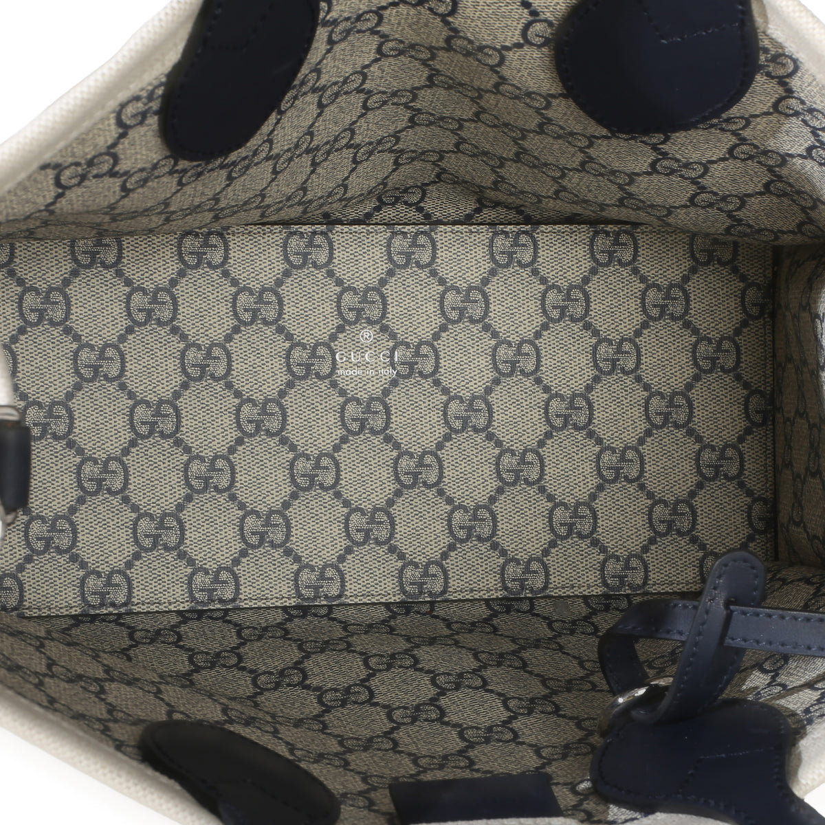 Gucci Navy Canvas Calfskin Logo Print Mini Tote Handbag 9