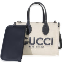 Gucci Navy Canvas Calfskin Logo Print Mini Tote Handbag fv