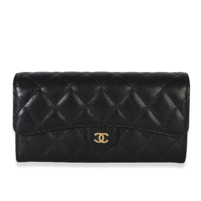 Chanel Black Quilted Caviar Large Gusset Flap Wallet Wallet id