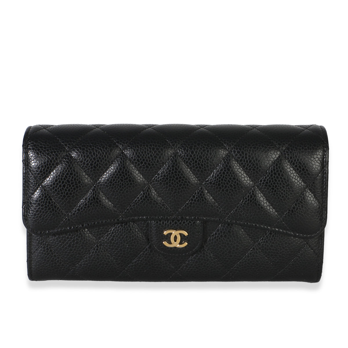 Chanel Black Quilted Caviar Large Gusset Flap Wallet Wallet id