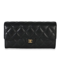 Chanel Black Quilted Caviar Large Gusset Flap Wallet Wallet id