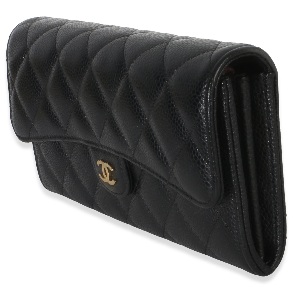 Chanel Black Quilted Caviar Large Gusset Flap Wallet Wallet 2