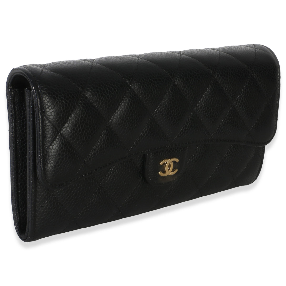 Chanel Black Quilted Caviar Large Gusset Flap Wallet Wallet 3