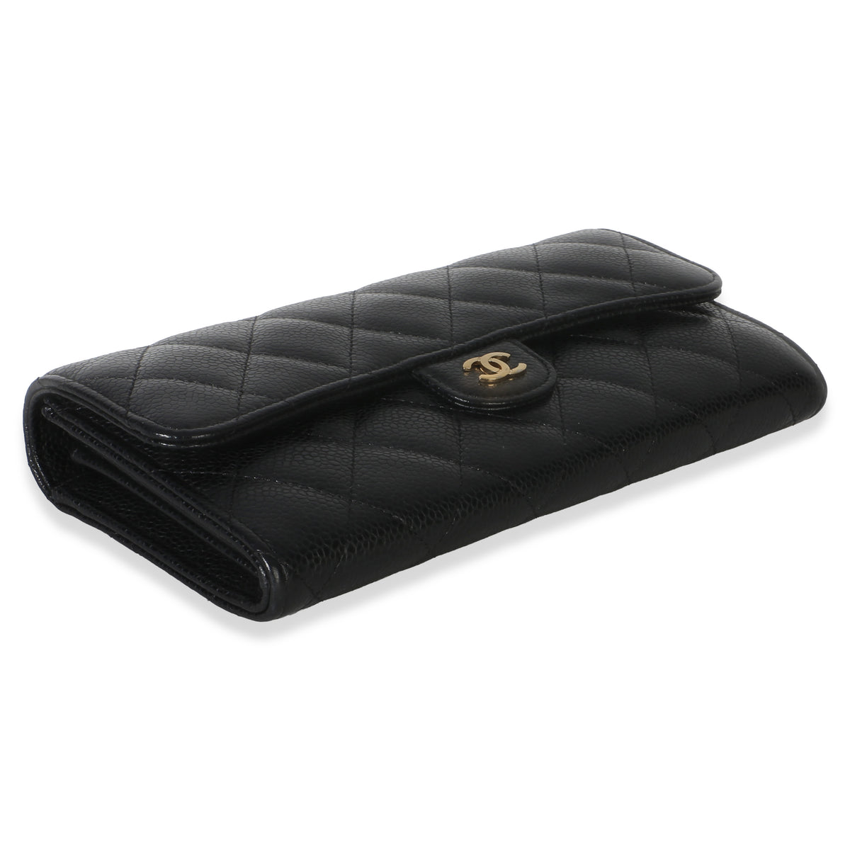 Chanel Black Quilted Caviar Large Gusset Flap Wallet Wallet 7