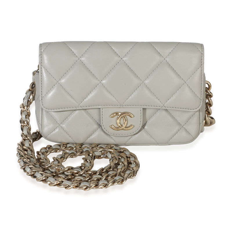 Chanel Grey Quilted Lambskin Resin Elegant Mini Single Flap Bag Handbag id