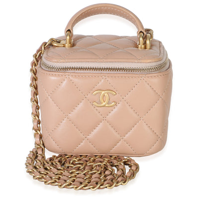 Chanel Beige Quilted Lambskin Mini Vanity Case With Chain Handbag id