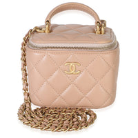 Chanel Beige Quilted Lambskin Mini Vanity Case With Chain Handbag id