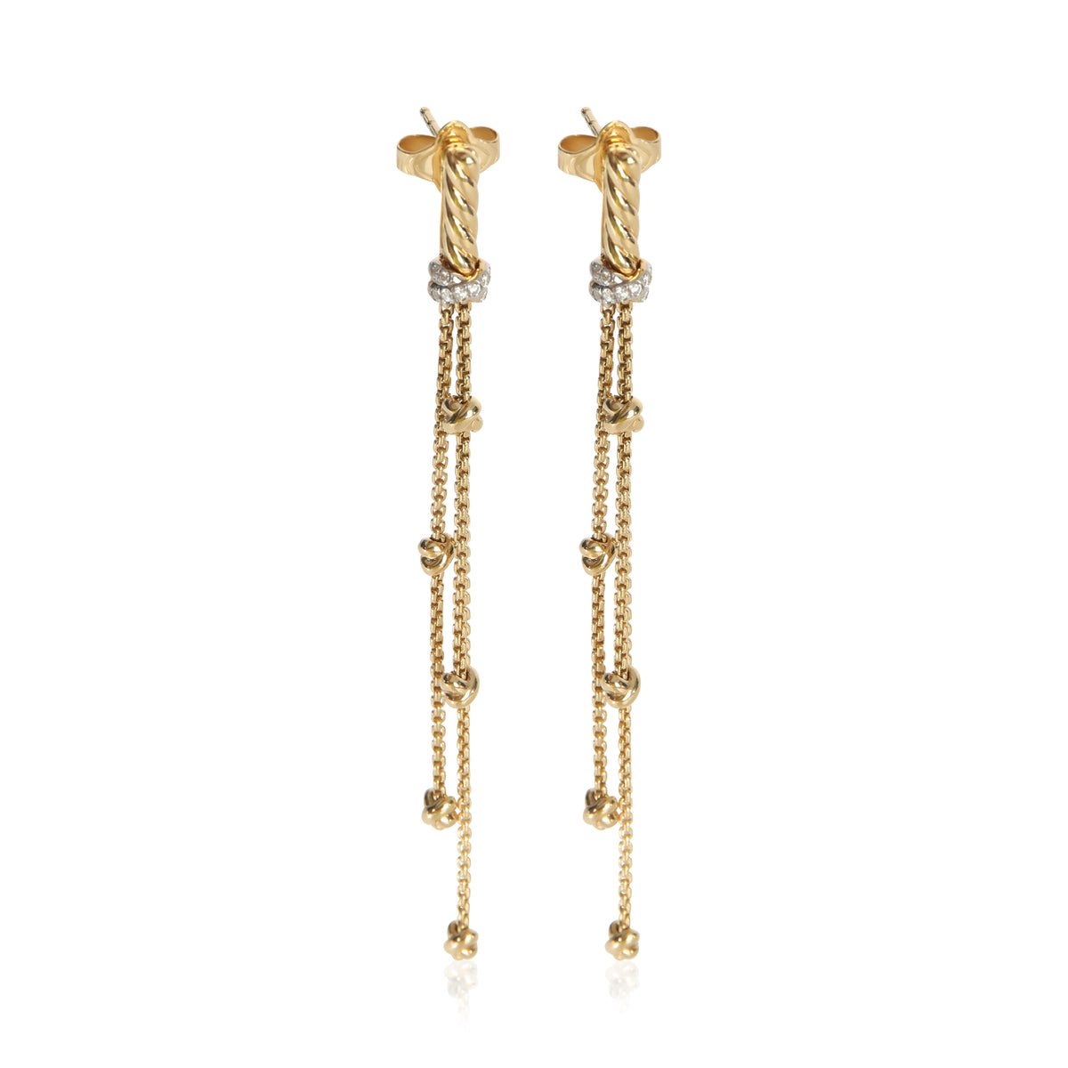 David Yurman Yellow Gold Diamond Petite Helena Chain Drop Earrings fv