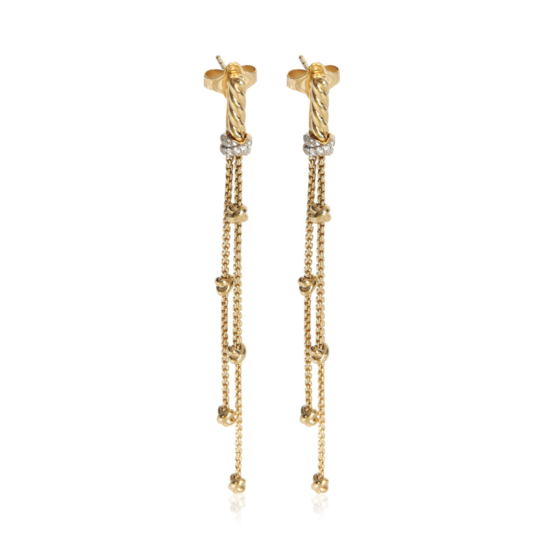 David Yurman Yellow Gold Diamond Petite Helena Chain Drop Earrings fv