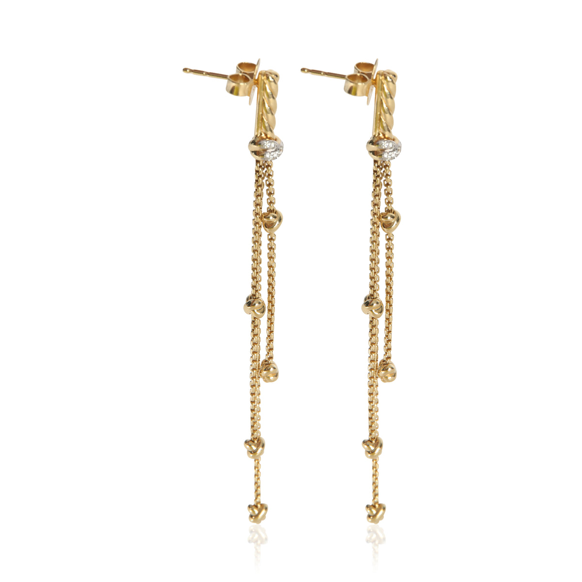 David Yurman Yellow Gold Diamond Petite Helena Chain Drop Earrings sv