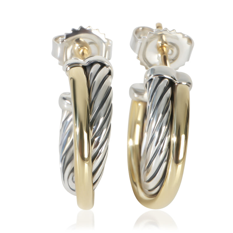 David Yurman 1/4 18K Yellow Gold & Sterling Silver Crossover Hoop Earrings fv