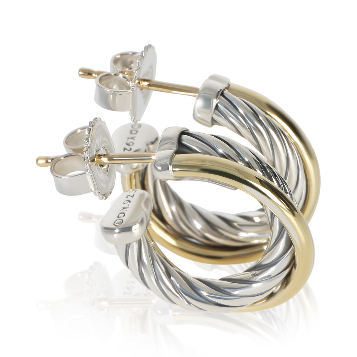 David Yurman 1/4 18K Yellow Gold & Sterling Silver Crossover Hoop Earrings pv
