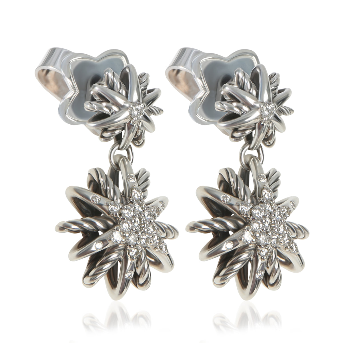 David Yurman Sterling Silver Diamond Starburst Earrings bv