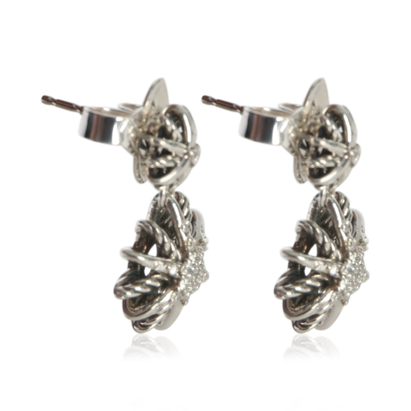 David Yurman Sterling Silver Diamond Starburst Earrings fv