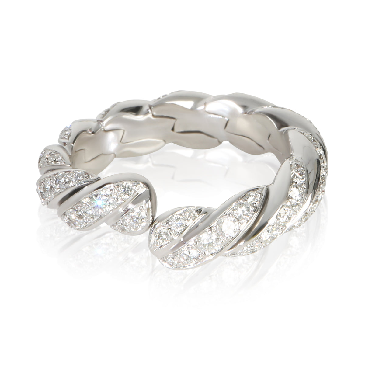 David Yurman White Gold Diamond Sculpted Cable Flex Ring fv