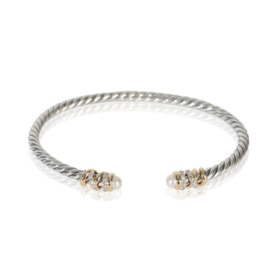 David Yurman Yellow Gold & Sterling Silver Pearl and Diamond Petite Helena Brace fv