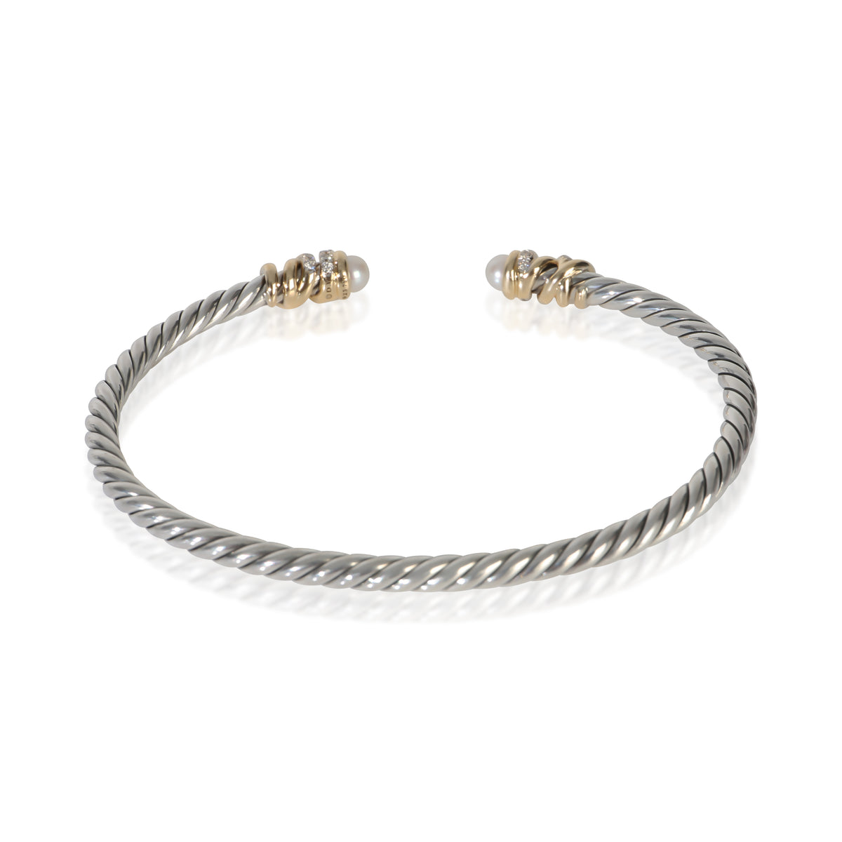 David Yurman Yellow Gold & Sterling Silver Pearl and Diamond Petite Helena Brace pv