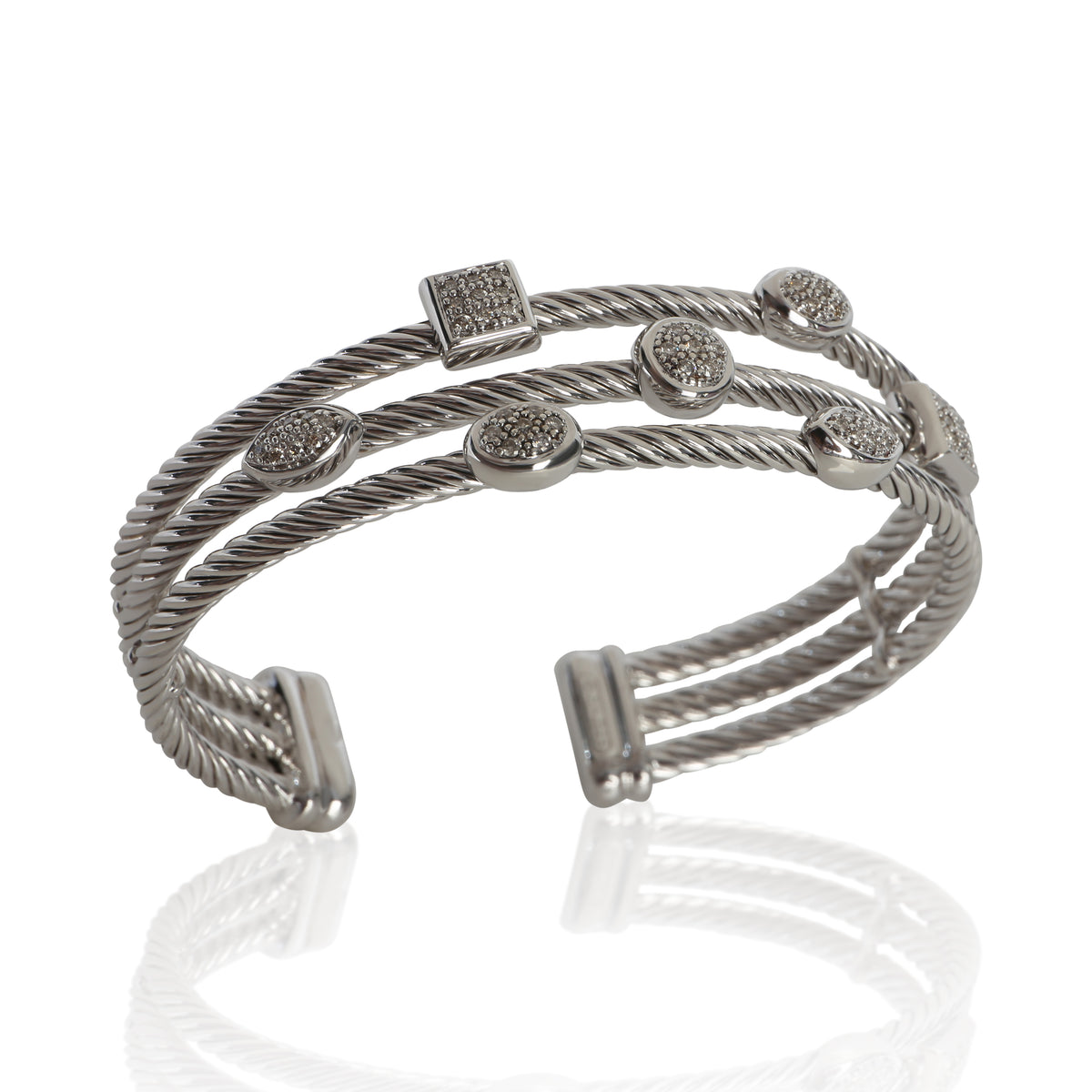 David Yurman Sterling Silver Diamond Confetti 3 Row Bracelet bv