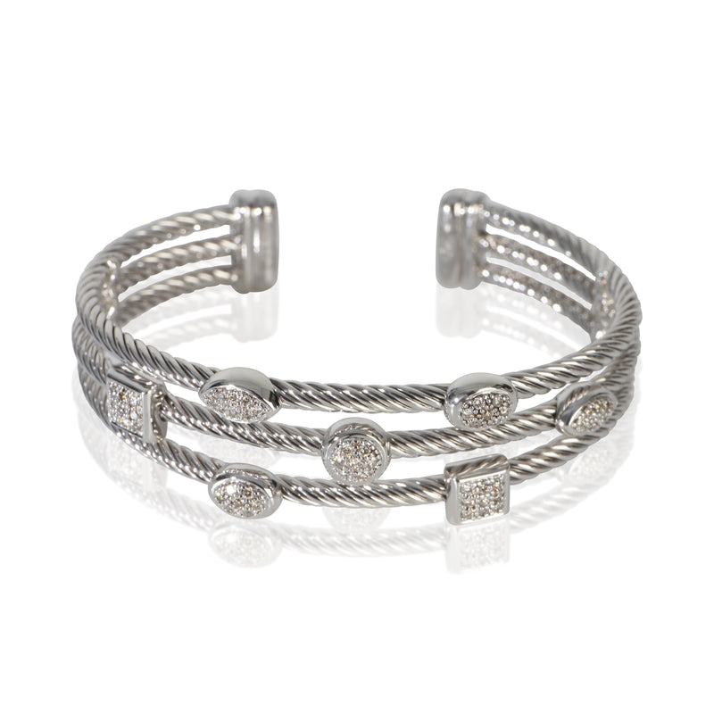David Yurman Sterling Silver Diamond Confetti 3 Row Bracelet fv