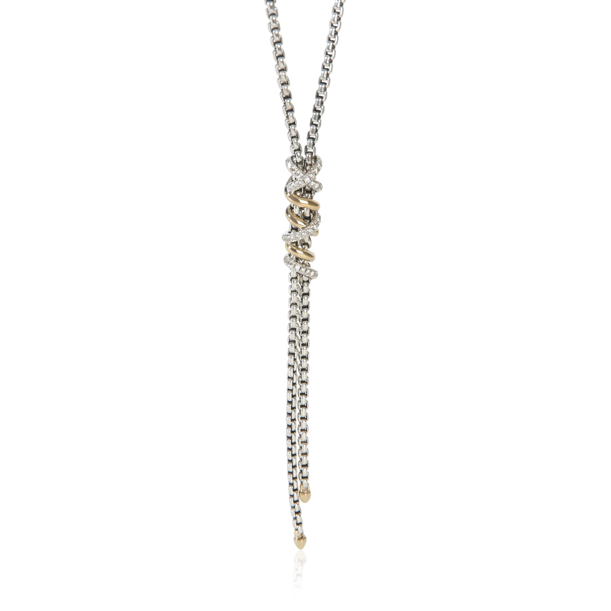 David Yurman Yellow Gold & Sterling Silver Diamond Helena Lariat Necklace fv