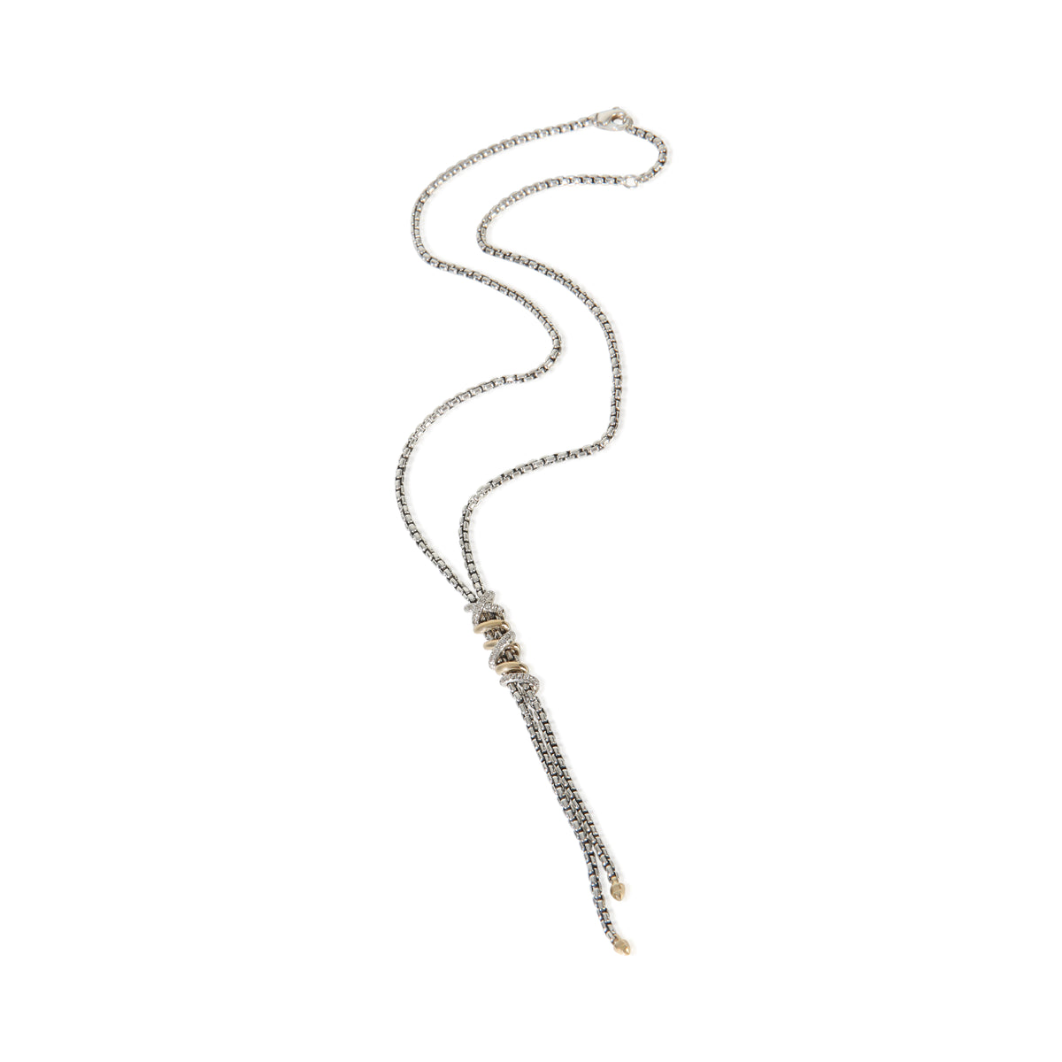 David Yurman Yellow Gold & Sterling Silver Diamond Helena Lariat Necklace pv