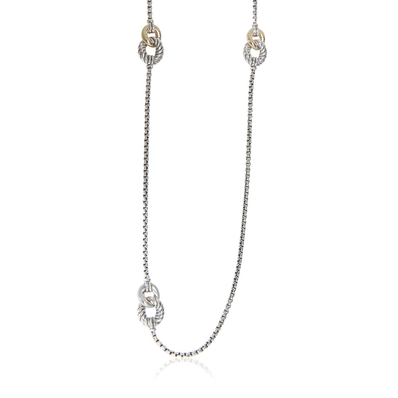 David Yurman Yellow Gold & Sterling Silver  Belmont Curb Link Four Station Neckl fv