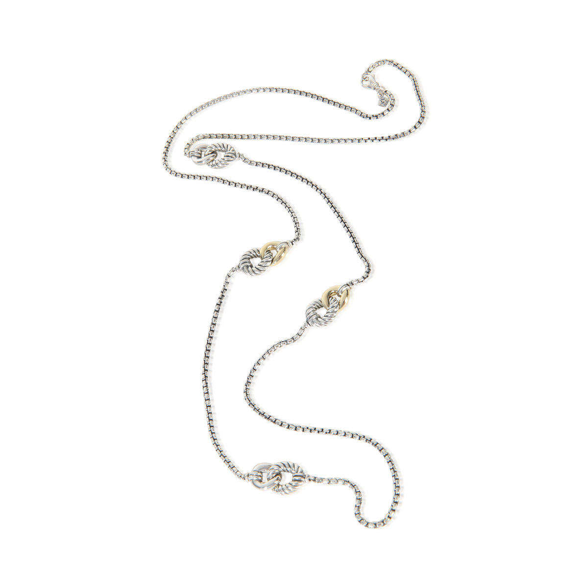David Yurman Yellow Gold & Sterling Silver  Belmont Curb Link Four Station Neckl pv