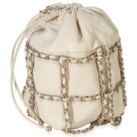 Chanel White Lambskin Chain Frame Drawstring Bucket Bag Handbag 2