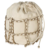 Chanel White Lambskin Chain Frame Drawstring Bucket Bag Handbag 3