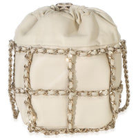 Chanel White Lambskin Chain Frame Drawstring Bucket Bag Handbag 4