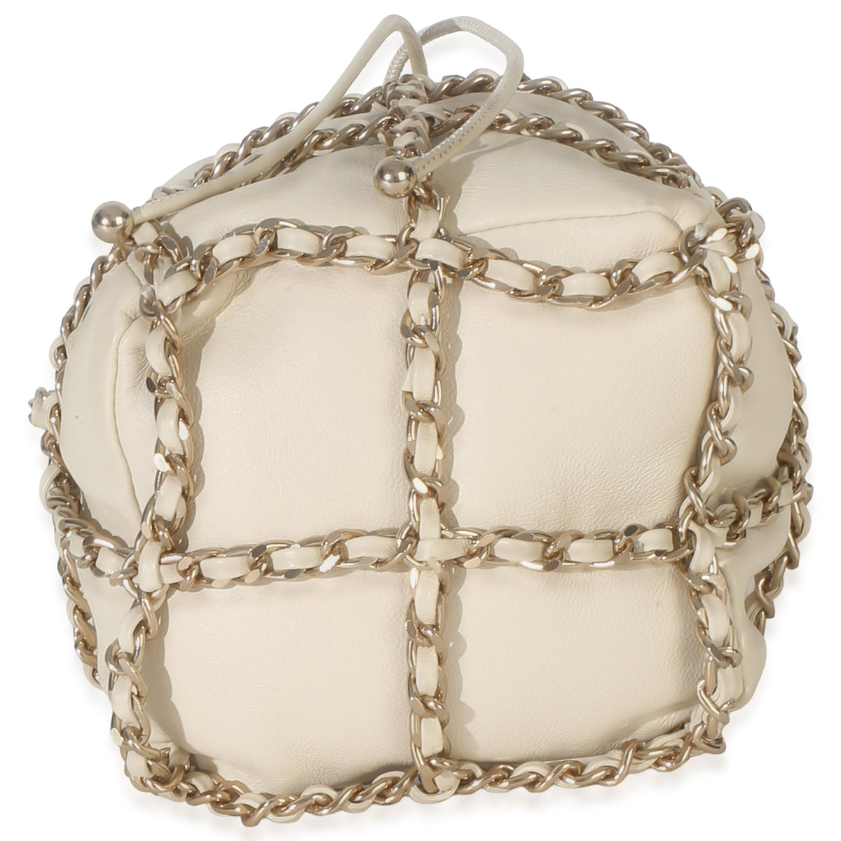 Chanel White Lambskin Chain Frame Drawstring Bucket Bag Handbag 5