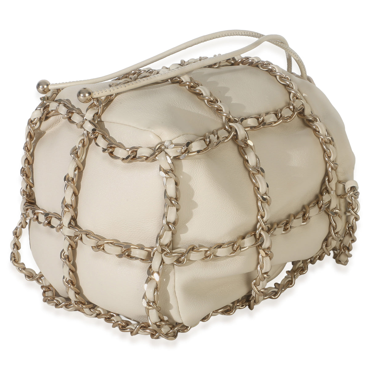 Chanel White Lambskin Chain Frame Drawstring Bucket Bag Handbag 6