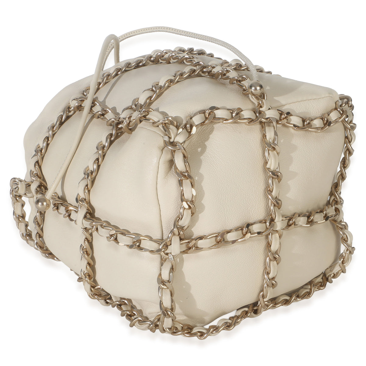 Chanel White Lambskin Chain Frame Drawstring Bucket Bag Handbag 7