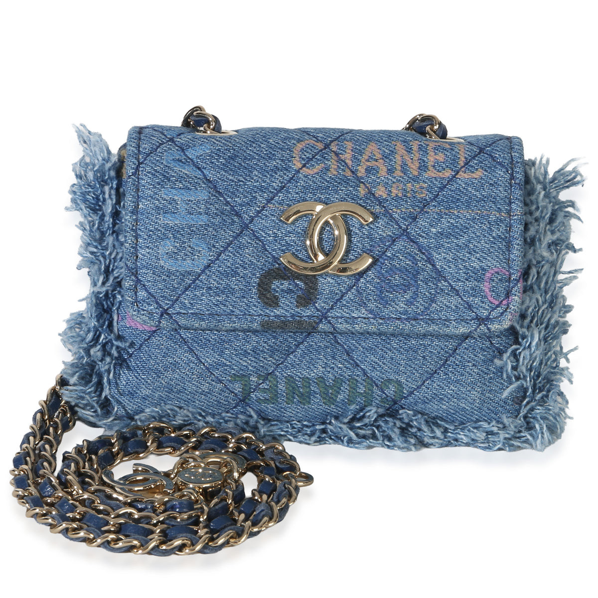 Chanel Blue Quilted Denim Denim Mood Clutch With Chain Handbag id