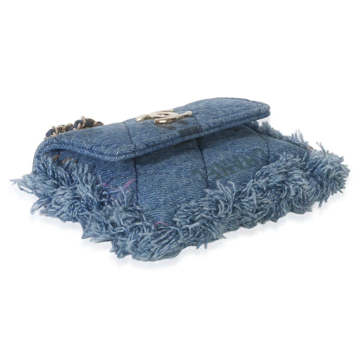 Chanel Blue Quilted Denim Denim Mood Clutch With Chain Handbag 7