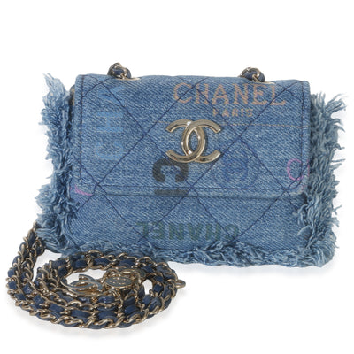 Chanel Blue Quilted Denim Denim Mood Clutch With Chain Handbag fv
