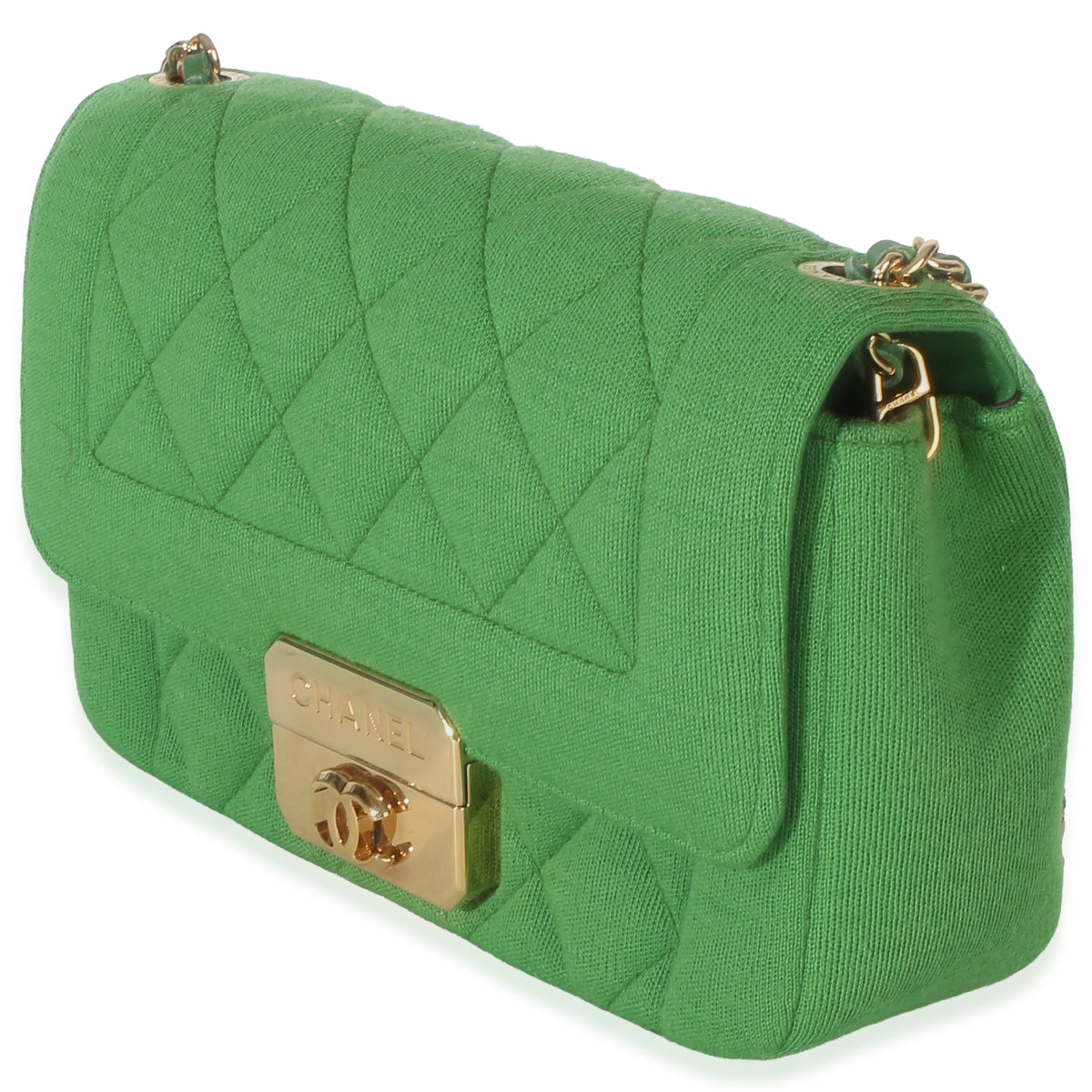 Chanel Green Quilted Jersey Chic With Me Mini Flap Bag Handbag 2