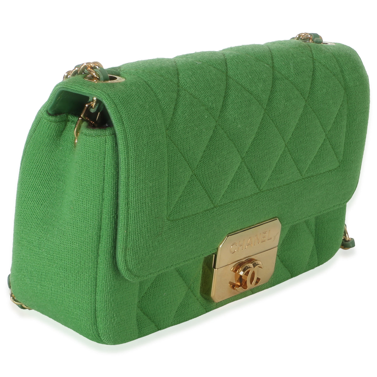 Chanel Green Quilted Jersey Chic With Me Mini Flap Bag Handbag 3