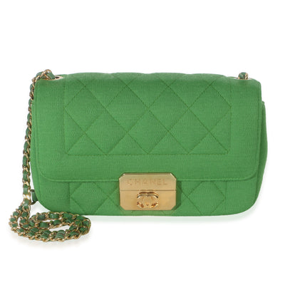 Chanel Green Quilted Jersey Chic With Me Mini Flap Bag Handbag fv