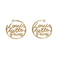 Louis Vuitton Gold Plated  Script Hoop Earrings sv