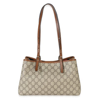 Gucci Beige Brown GG Supreme Canvas Emblem Medium Tote Handbag id