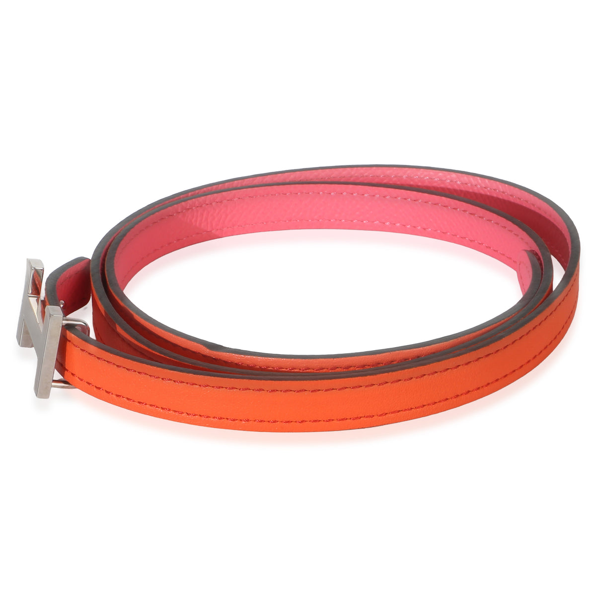 Hermès Rose Azalee Epsom Orange Poppy Swift Focus Belt PHW 80/32 2