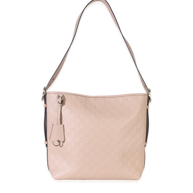 Gucci Neutral Calfskin Embossed Emblem Medium Shoulder Bag Handbag id