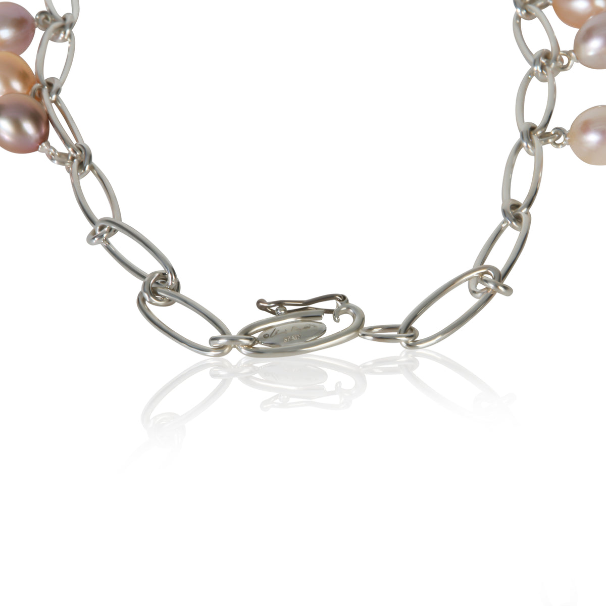 Tiffany & Co. Sterling Silver Pearl Elsa Peretti Oval Link Necklace 2