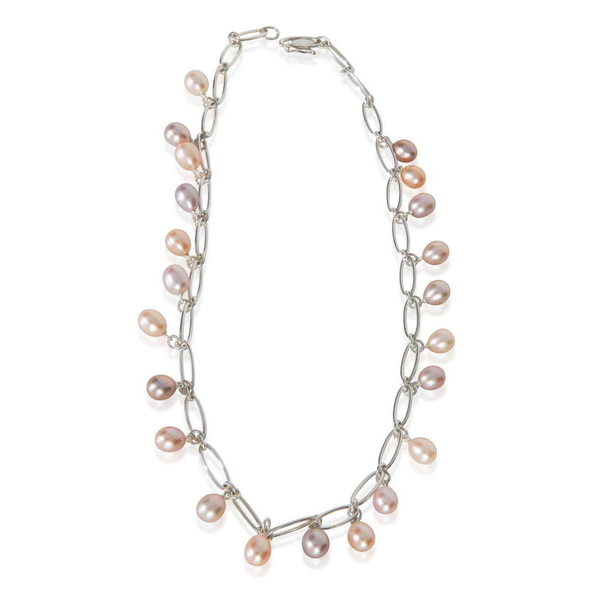 Tiffany & Co. Sterling Silver Pearl Elsa Peretti Oval Link Necklace 3