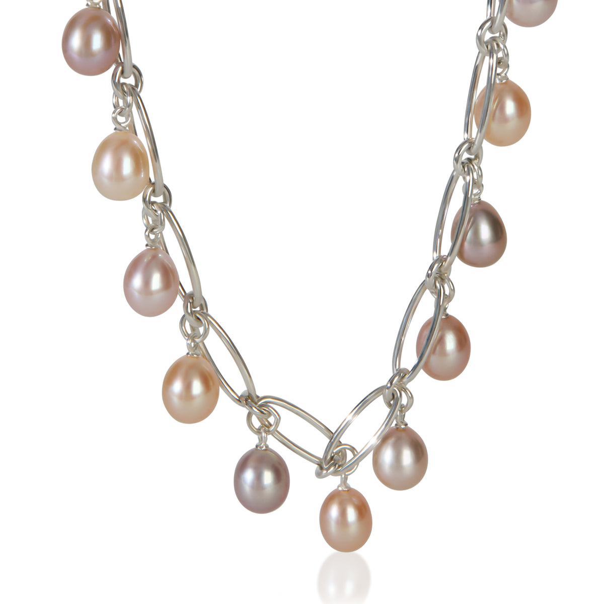 Tiffany & Co. Sterling Silver Pearl Elsa Peretti Oval Link Necklace fv