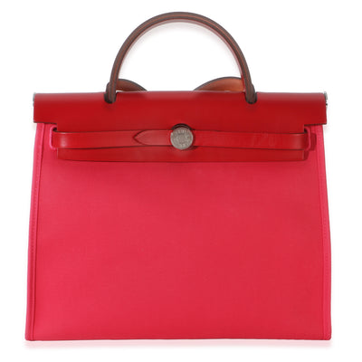 Hermès Rose Mexico Rouge Piment Toile Militaire Hunter Herbag Zip 31 PHW Handbag fv