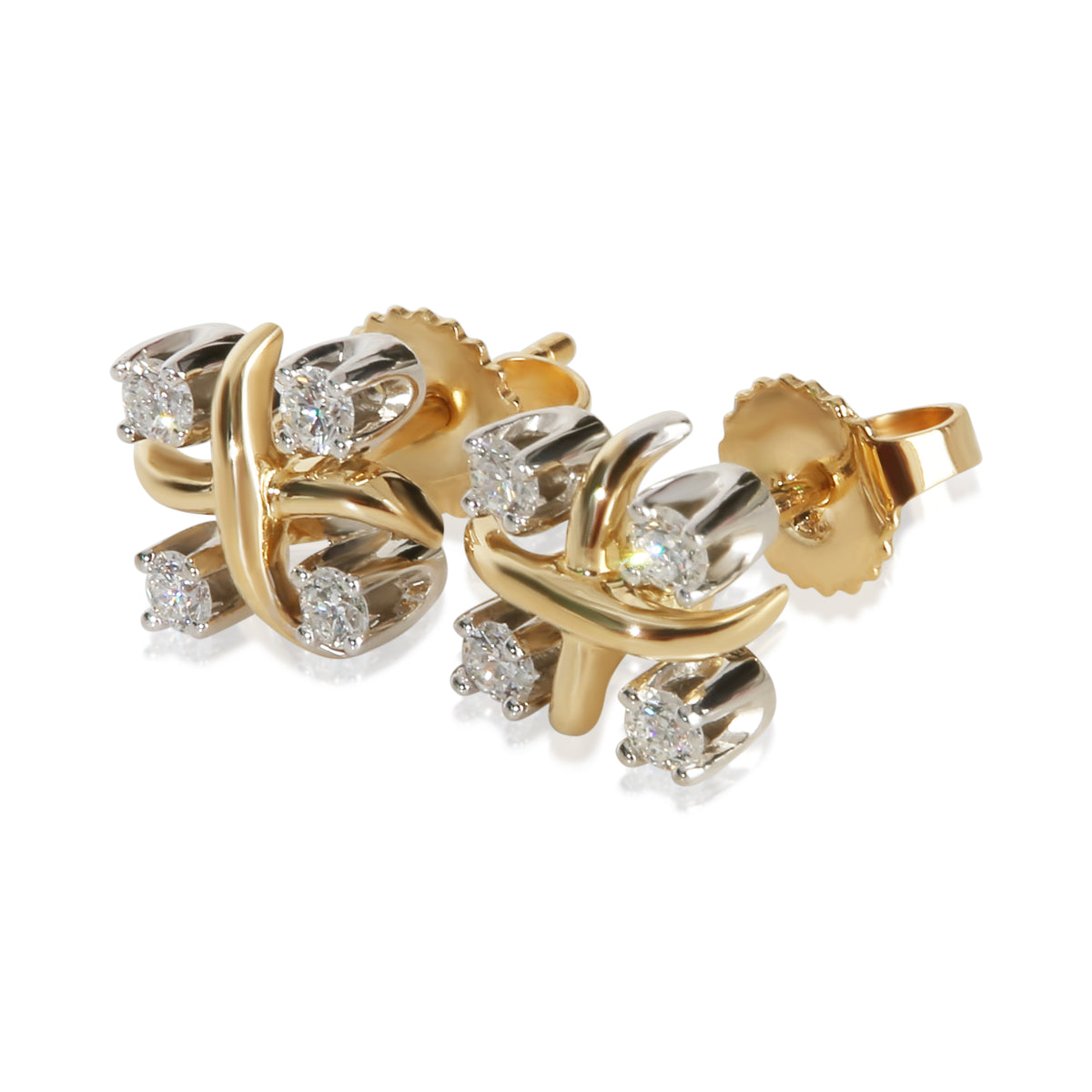 Tiffany & Co. Yellow Gold & Platinum Diamond Sixteen Stone Earrings 2