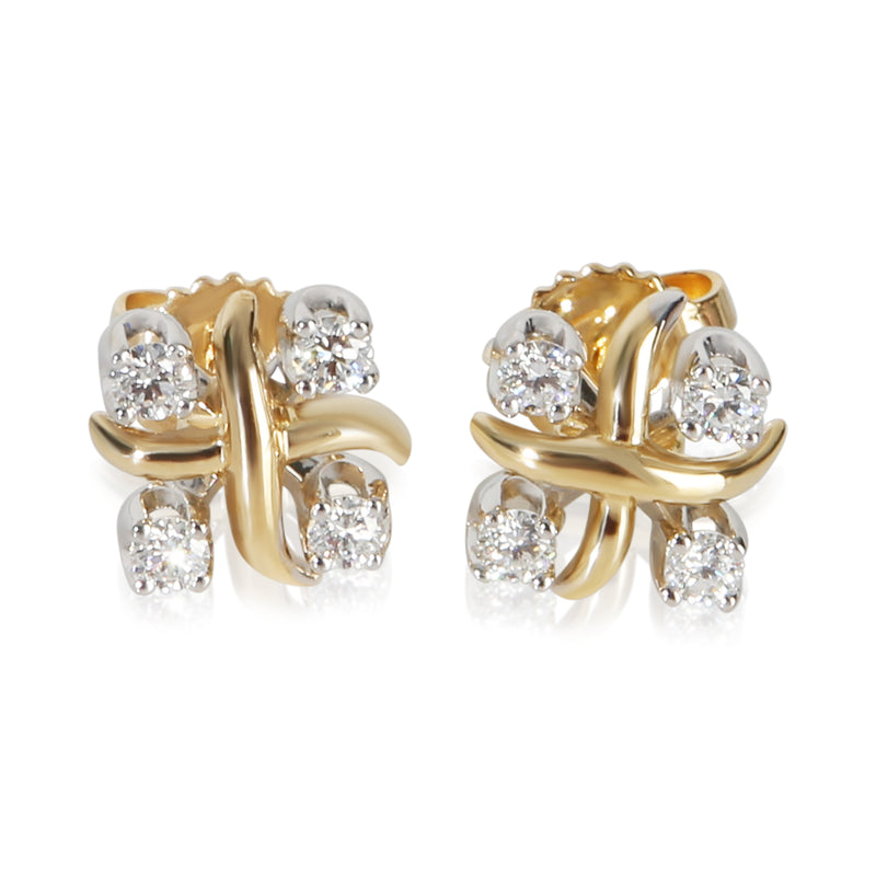 Tiffany & Co. Yellow Gold & Platinum Diamond Sixteen Stone Earrings fv