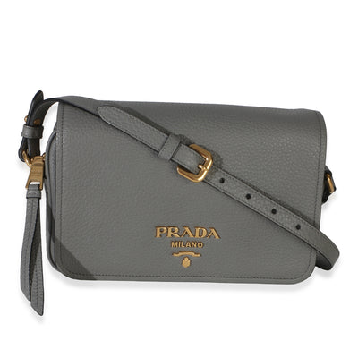 Prada Grey Vitello Phenix Crossbody Flap Bag Handbag id
